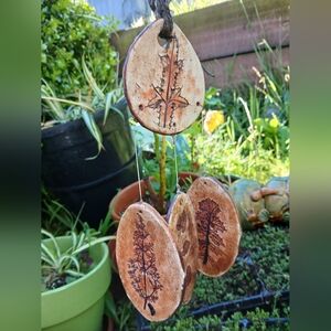 Vtg Studio Art Pottery Wind Chime Fossil Pressed Plants